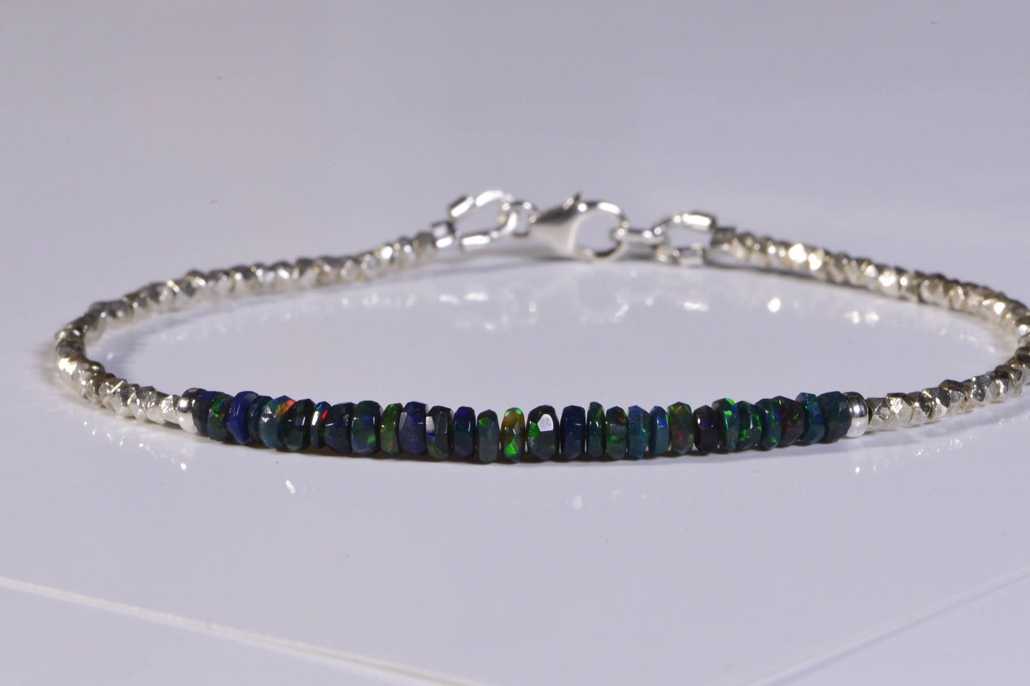 Ethiopian Opal Bracelet, Sterling Silver Beaded Bracelet