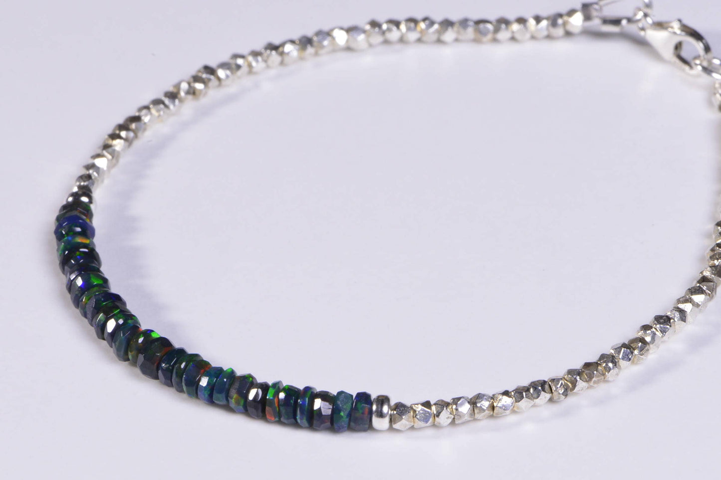Ethiopian Opal Bracelet, Sterling Silver Beaded Bracelet