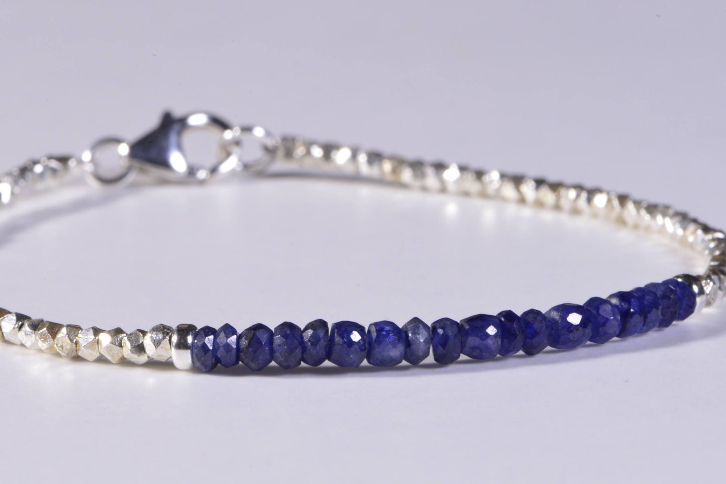 Sapphire Bracelet, Sterling Silver Beads, Birthstone Jewelry