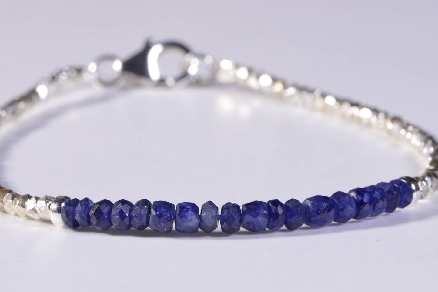 Sapphire Bracelet, Sterling Silver Beads, Birthstone Jewelry