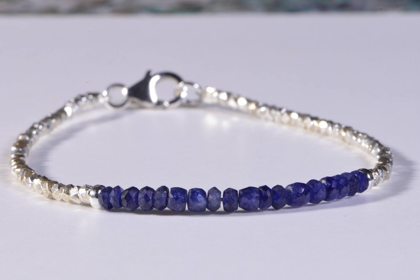 Sapphire Bracelet, Sterling Silver Beads, Birthstone Jewelry