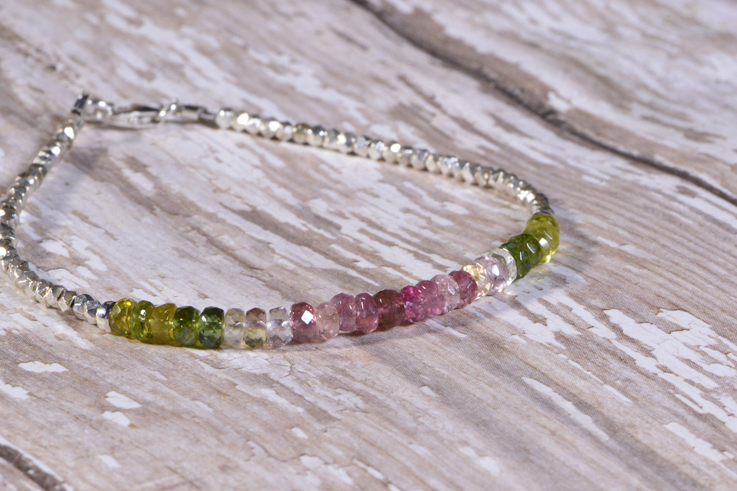 Tourmaline Stacking Bracelet: Sterling Silver, Gemstone Beaded