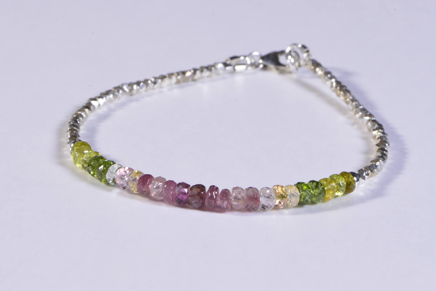 Tourmaline Stacking Bracelet: Sterling Silver, Gemstone Beaded
