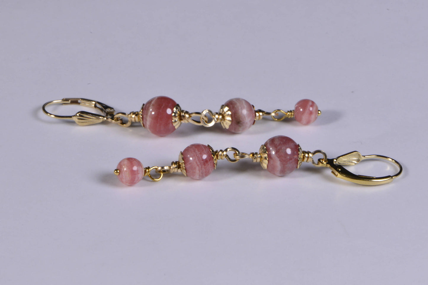 Rhodochrosite Earrings, 14K Gold Filled Wire Wrapped Dangle Earrings