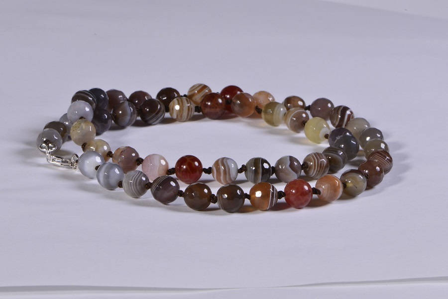 Knotted Agate Bead Necklace, Sterling Silver Clasp, 20 Inch