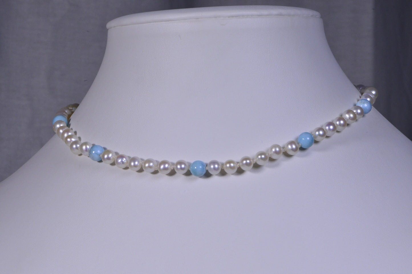 Larimar & Pearl Choker Necklace, 14k Gold Filled Clasp