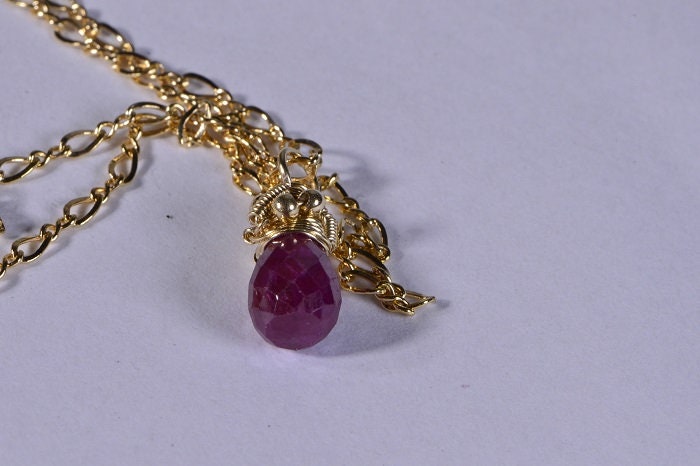 Birthstone Ruby Necklace  14K Gold Jewelry Wire Wrapped Ruby pendant Birthday July Stone