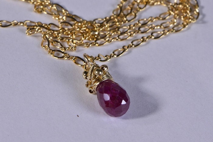 Birthstone Ruby Necklace  14K Gold Jewelry Wire Wrapped Ruby pendant Birthday July Stone