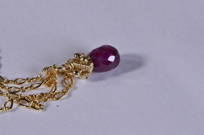 Birthstone Ruby Necklace  14K Gold Jewelry Wire Wrapped Ruby pendant Birthday July Stone