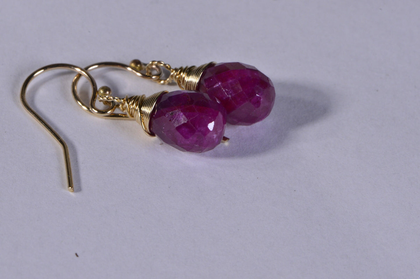 Natural Ruby 14k Gold Filled Wire Wrapped Teardrop Earrings