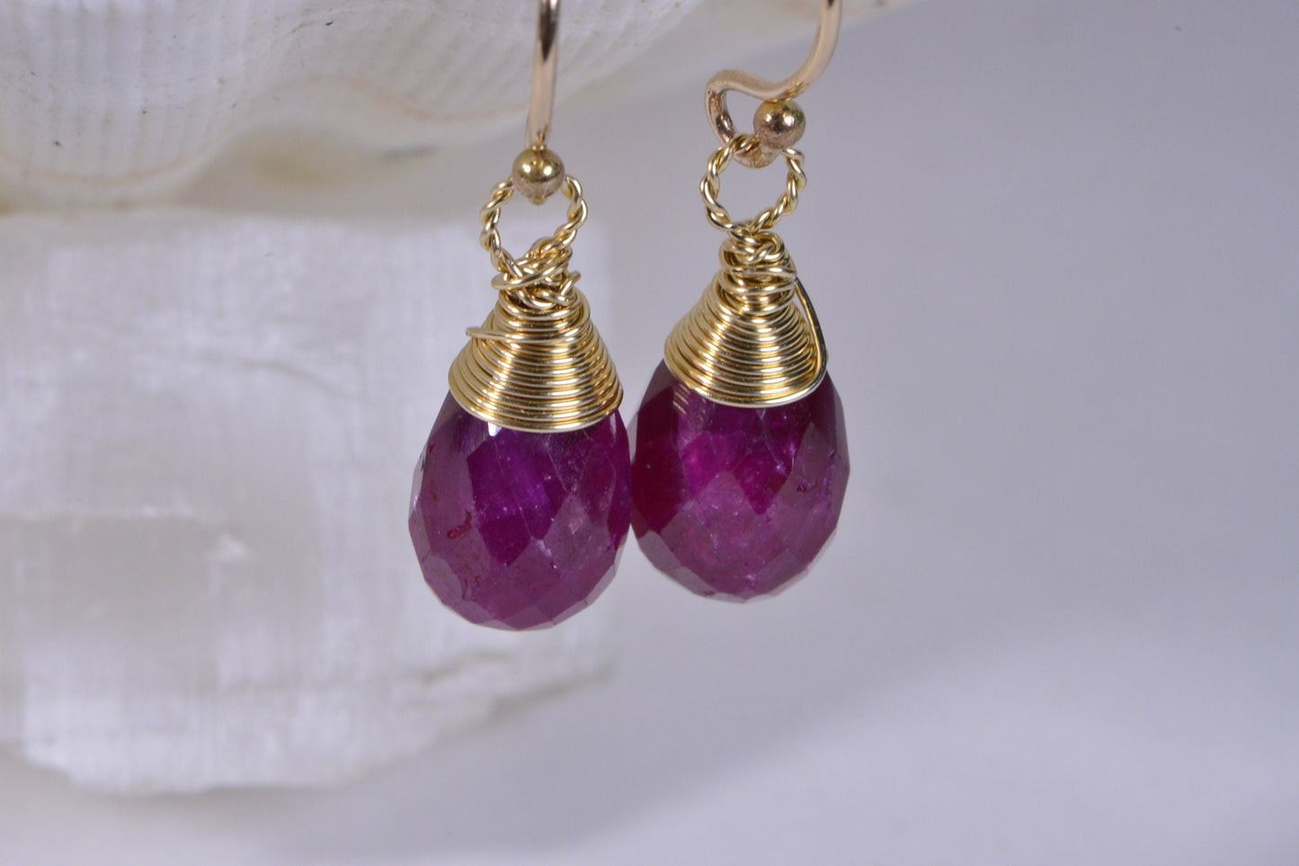 Natural Ruby 14k Gold Filled Wire Wrapped Teardrop Earrings