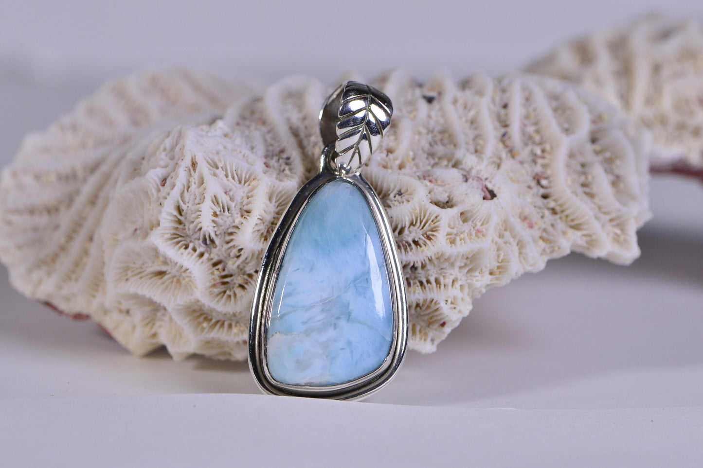 Larimar Pendant, Sterling Silver, Handmade Dominican Jewelry