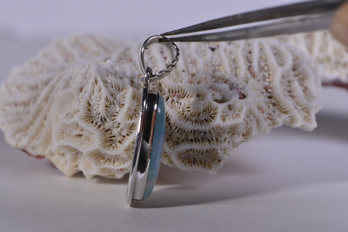 Larimar Pendant, Sterling Silver, Handmade Dominican Jewelry