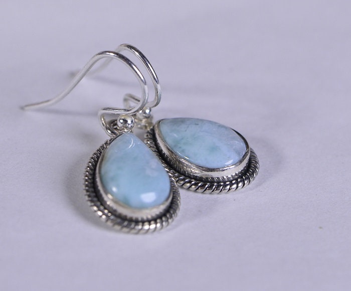 Handmade Larimar Earrings, Sterling Silver Teardrop Jewelry