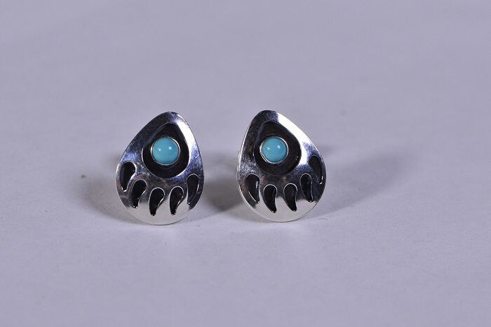 Bear Paws Turquoise Stud Earrings Sterling Silver Jewelry
