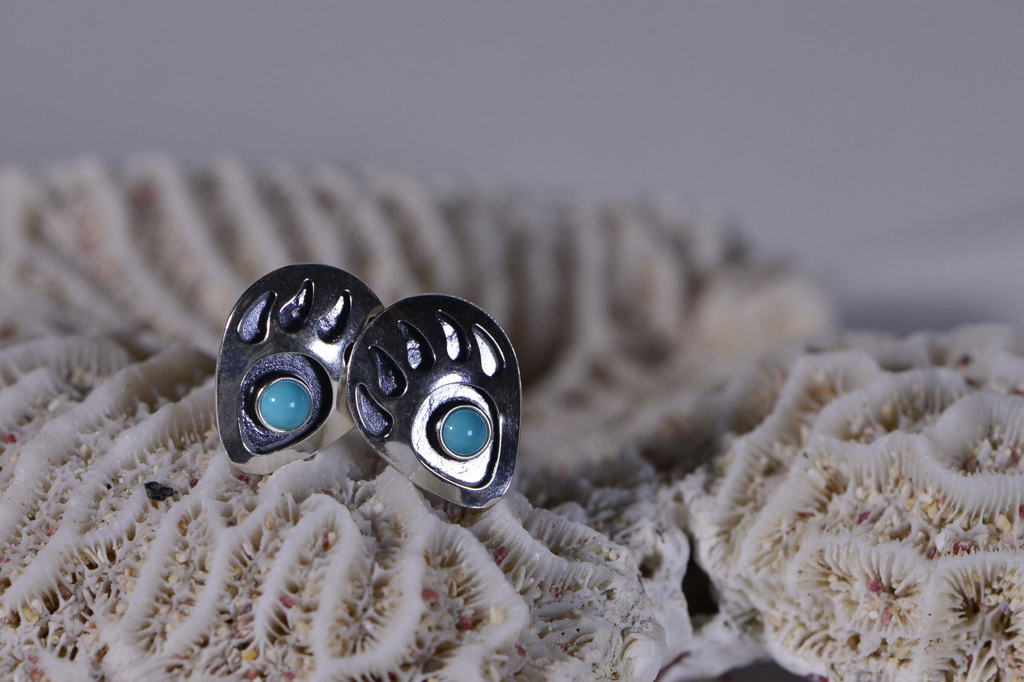 Bear Paws Turquoise Stud Earrings Sterling Silver Jewelry