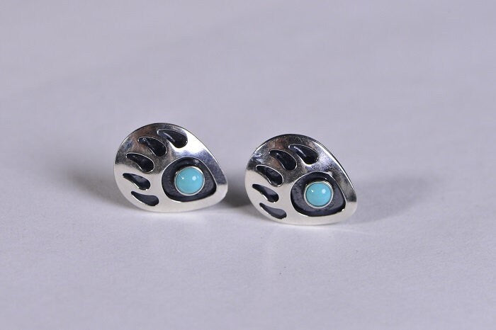 Bear Paws Turquoise Stud Earrings Sterling Silver Jewelry