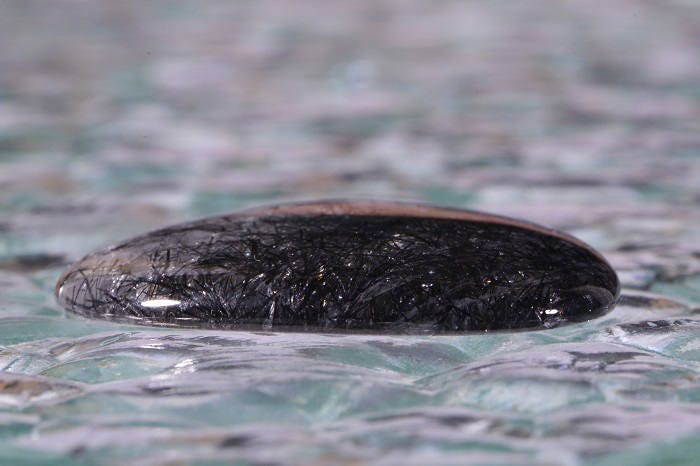 Black Rutilated Quartz Cabochon: Gem Quality Stone (46x39x6mm)
