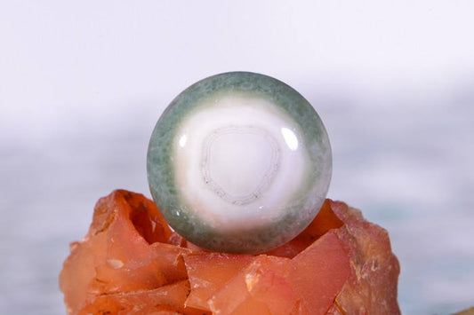 Ocean Jasper Cabochon: Green & White Gemstone (14x4.9mm)