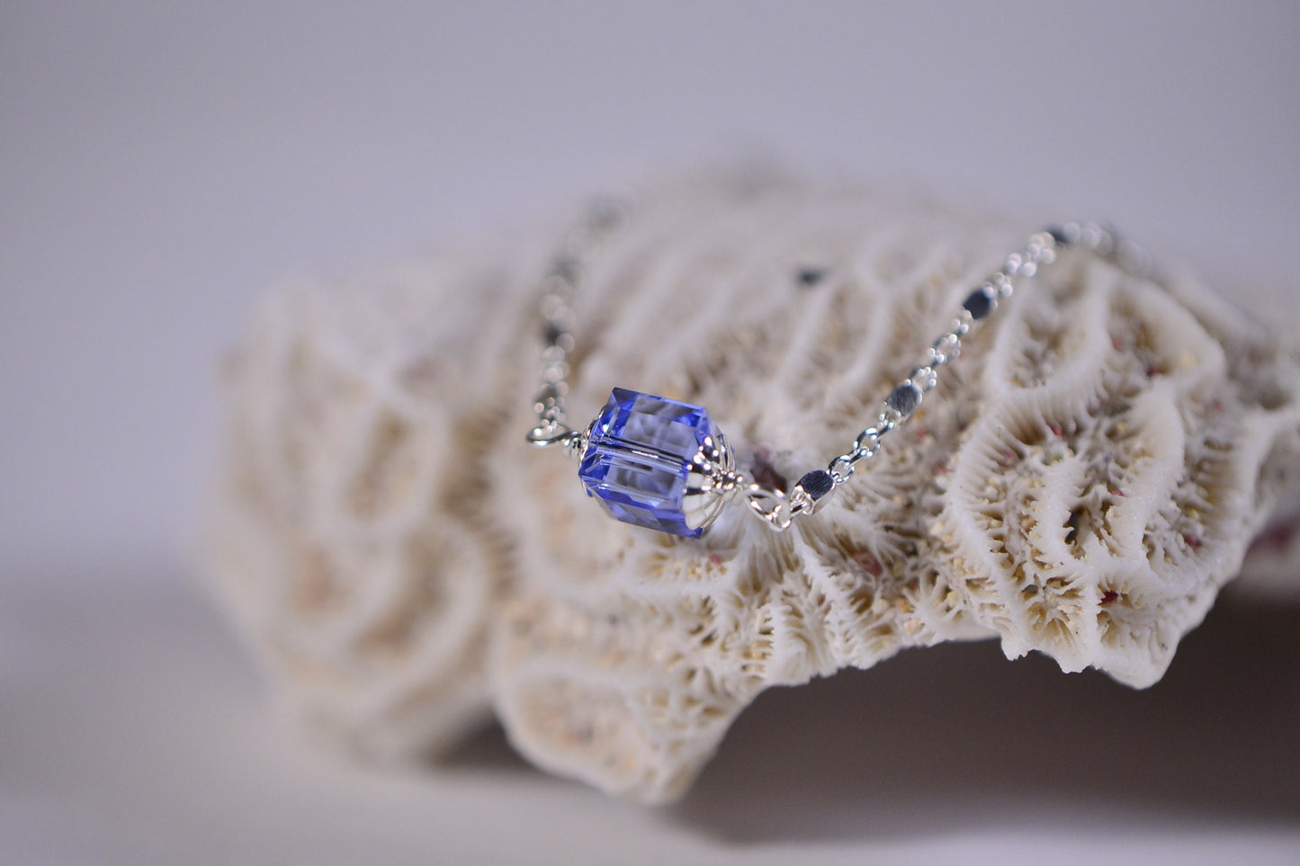 Blue Topaz Swarovski Crystal Necklace, Sterling Silver Box Chain