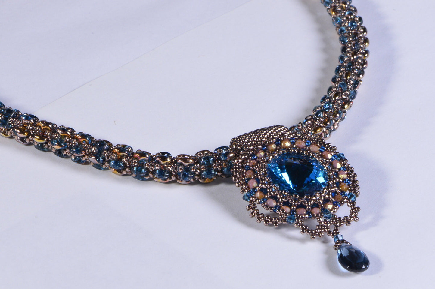 Aqua Blue Crystal Necklace, Beaded Rivoli, SuperDuo Rope, London Topaz Necklace,