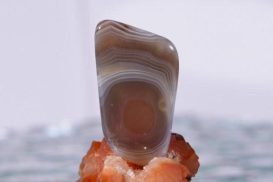 Banded Botswana Agate Cabochon: Amber, Red, Grey Gemstone (25x16x4.1mm)