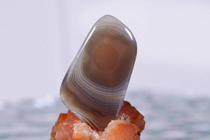 Banded Botswana Agate Cabochon: Amber, Red, Grey Gemstone (25x16x4.1mm)
