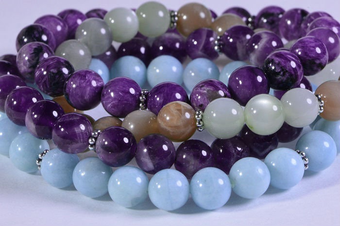 Russian Charoite Bracelet Stretch stacking adjustable Gemstone Bracelets Yoga Gift healing stone bracelets