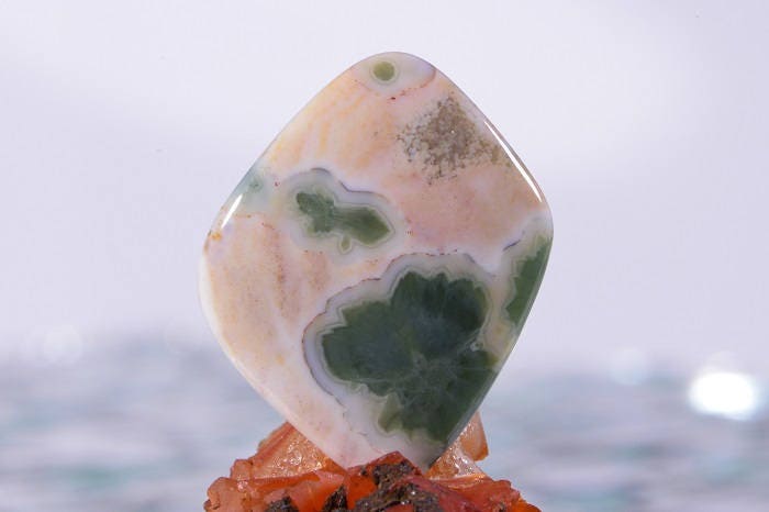 Ocean Jasper Cabochon: Green, Orange, and Yellow Gemstone (28x23x4.6mm)