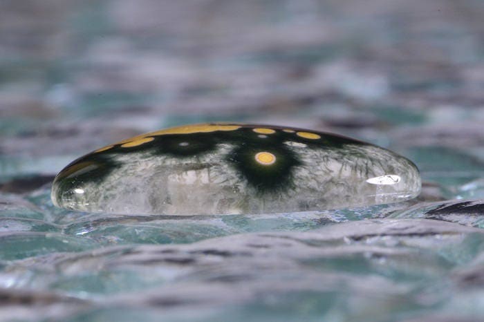 Ocean Jasper Cabochon: Dark Green, Yellow, and White Gemstone (28x22x5.6mm)