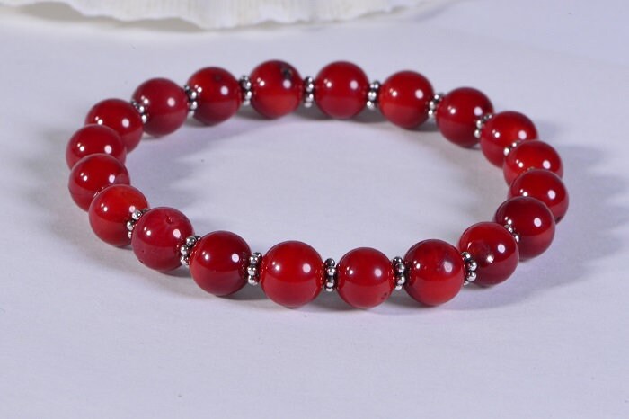 Red Bamboo Coral Bracelet with Sterling Silver, Chakra Healing Jewelry