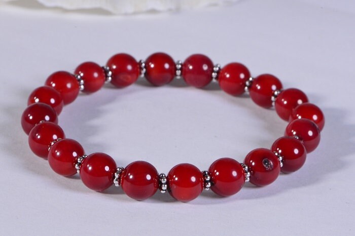 Red Bamboo Coral Bracelet with Sterling Silver, Chakra Healing Jewelry