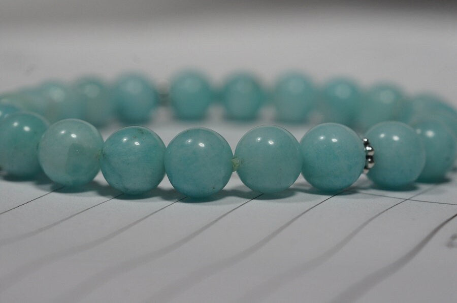 Amazonite Bracelet, 8mm Round Gemstone Beads, Sterling Silver