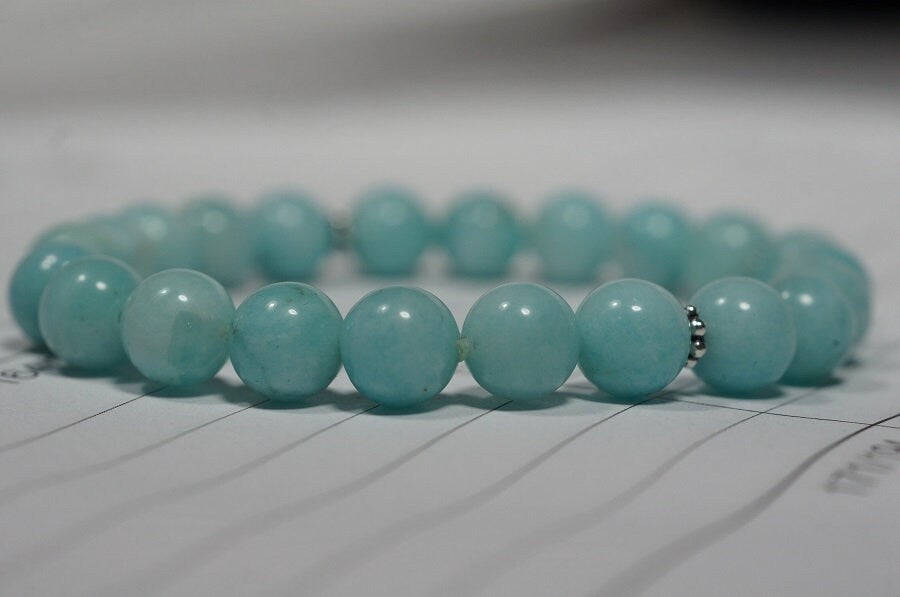 Amazonite Bracelet, 8mm Round Gemstone Beads, Sterling Silver
