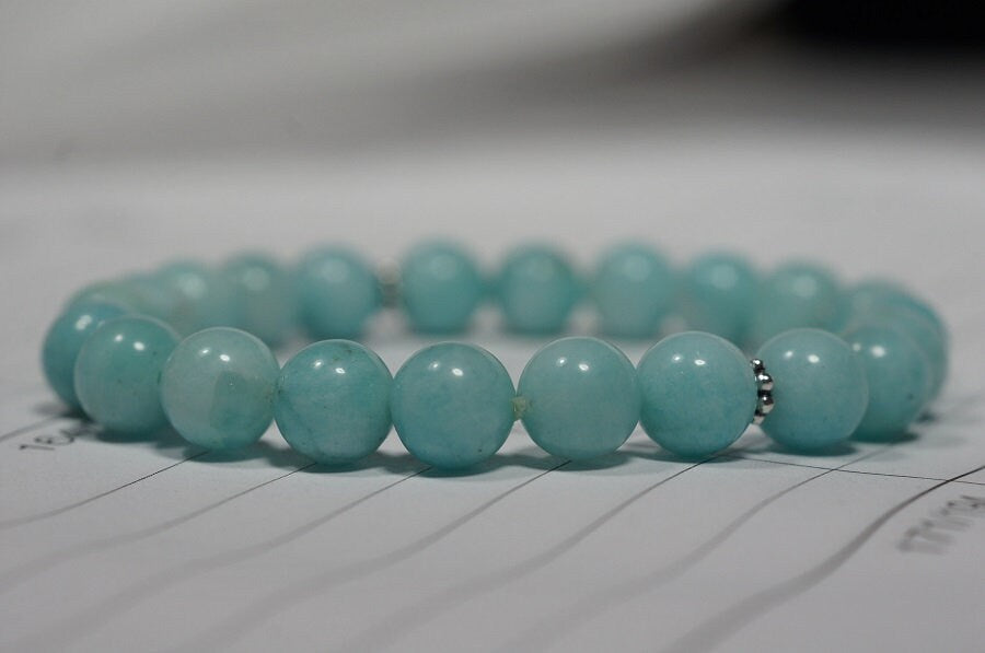 Amazonite Bracelet, 8mm Round Gemstone Beads, Sterling Silver
