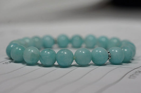 Amazonite Bracelet, 8mm Round Gemstone Beads, Sterling Silver