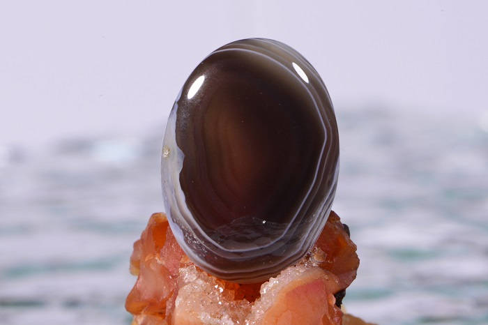 Banded Botswana Agate Cabochon: Brown, Grey, White Gemstone (25x18x5.3mm)