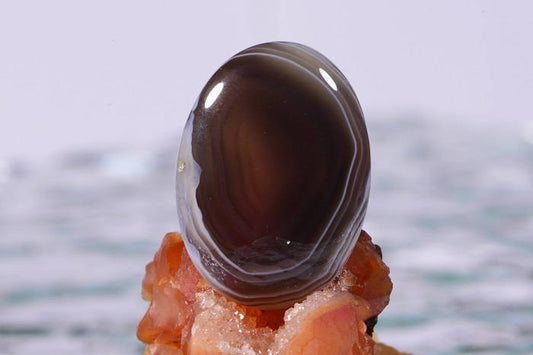 Banded Botswana Agate Cabochon: Brown, Grey, White Gemstone (25x18x5.3mm)