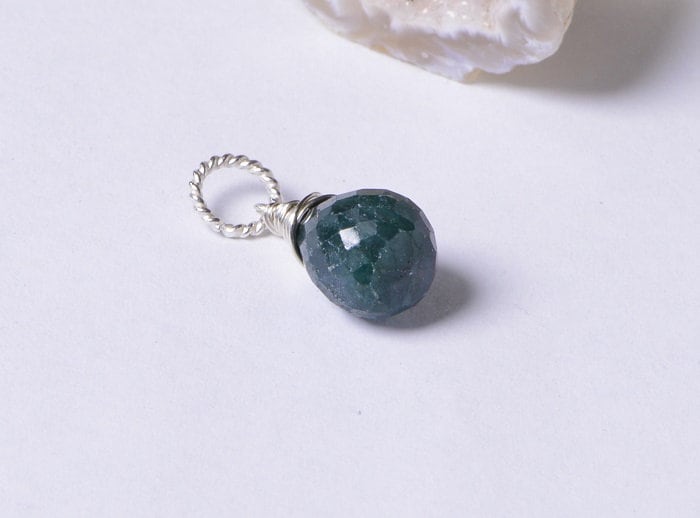 Natural Emerald Sterling Silver Wire Wrapped Pendant - May Birthstone