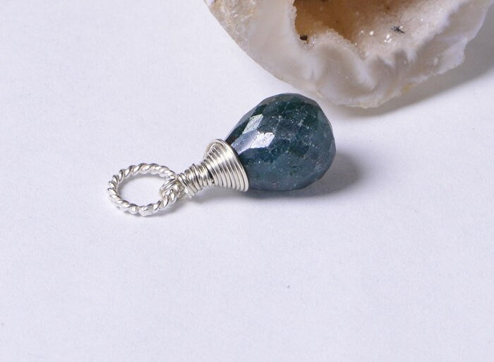 Natural Emerald Sterling Silver Wire Wrapped Pendant - May Birthstone