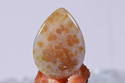 Teardrop Ocean Jasper Cabochon: Orange, White, and Brown Gemstone (30x22x5.3mm)