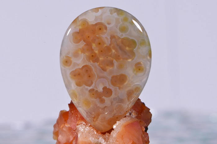 Teardrop Ocean Jasper Cabochon: Orange, White, and Brown Gemstone (30x22x5.3mm)