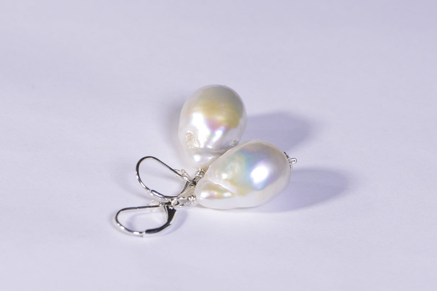 Baroque Pearl Earrings, Ivory Sterling Silver Lever Backs