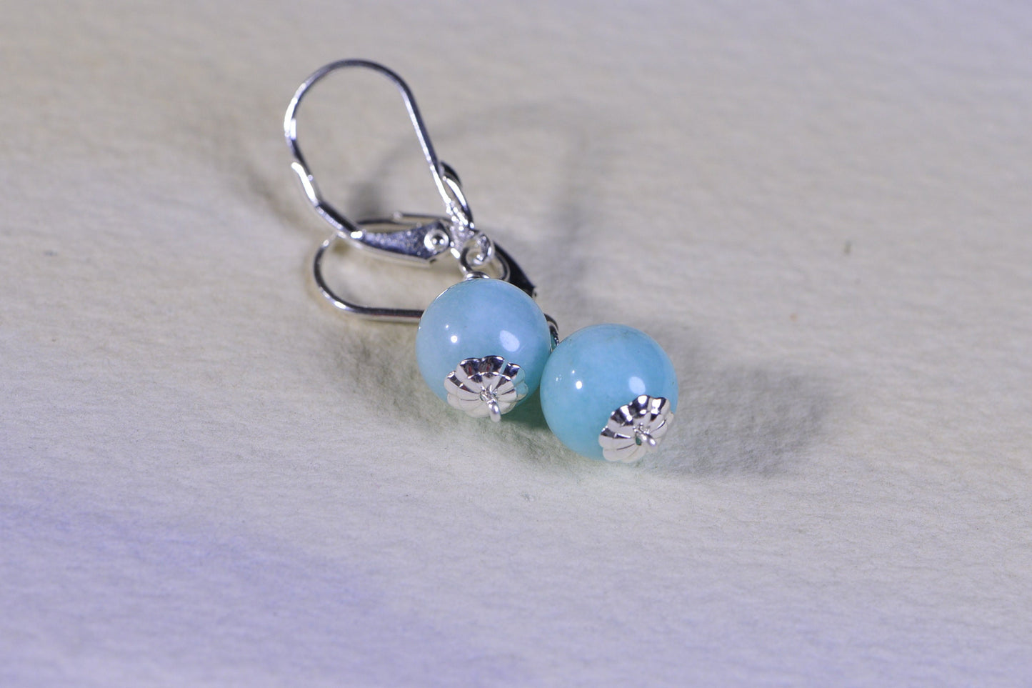 Amazonite Earrings: Wire Wrapped Sterling Silver, Light Blue Gemstone