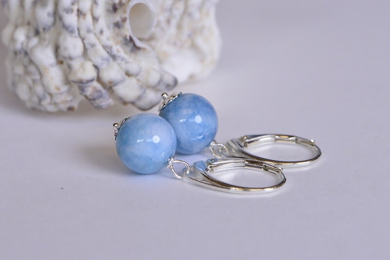 Minimalist Earrings Gemstone  Quartz Blue  Earrings Wire Wrapped Sterling Silver Drops