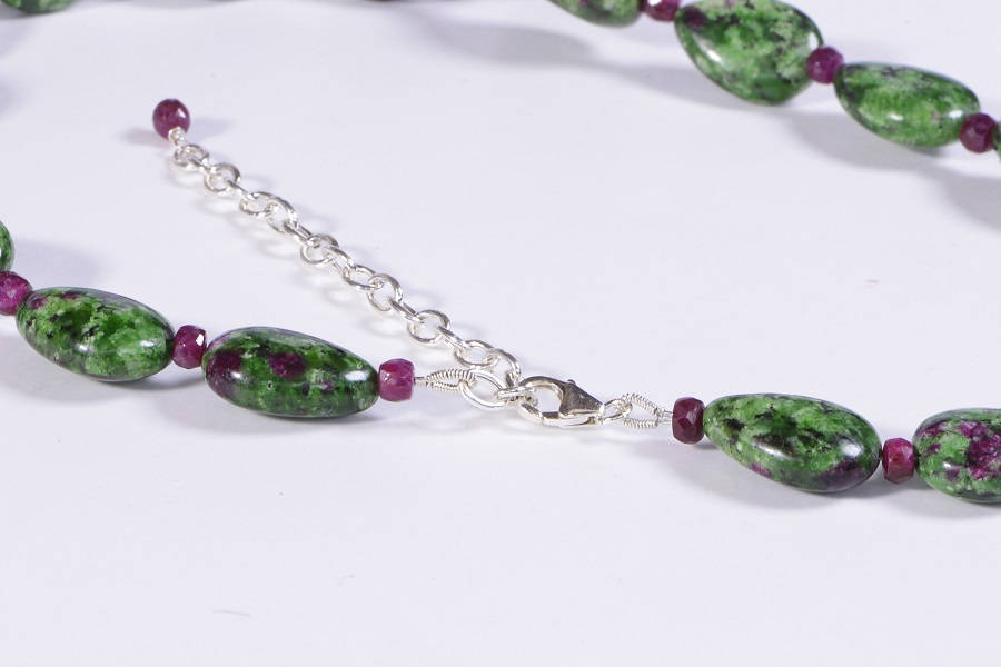 Zoisite Ruby Necklace & Teardrop Earrings, Sterling Silver Set