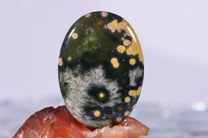 Ocean Jasper Cabochon: Oval Gemstone, Greens, Yellows (30x22x4.8mm)
