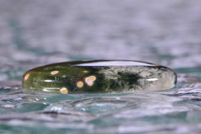 Ocean Jasper Cabochon: Oval Gemstone, Greens, Yellows (30x22x4.8mm)