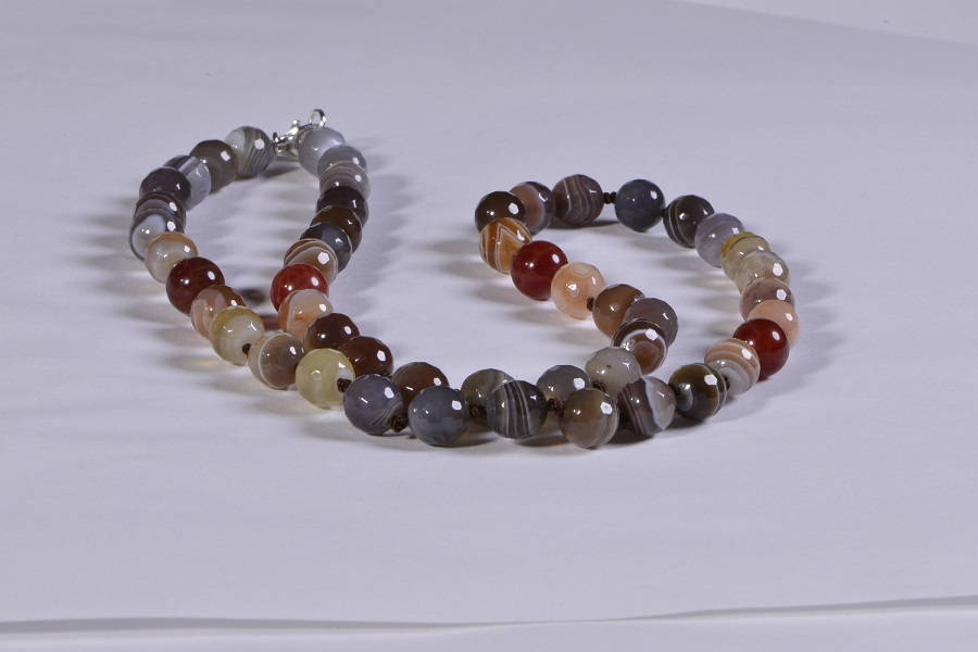 Knotted Agate Bead Necklace, Sterling Silver Clasp, 20 Inch