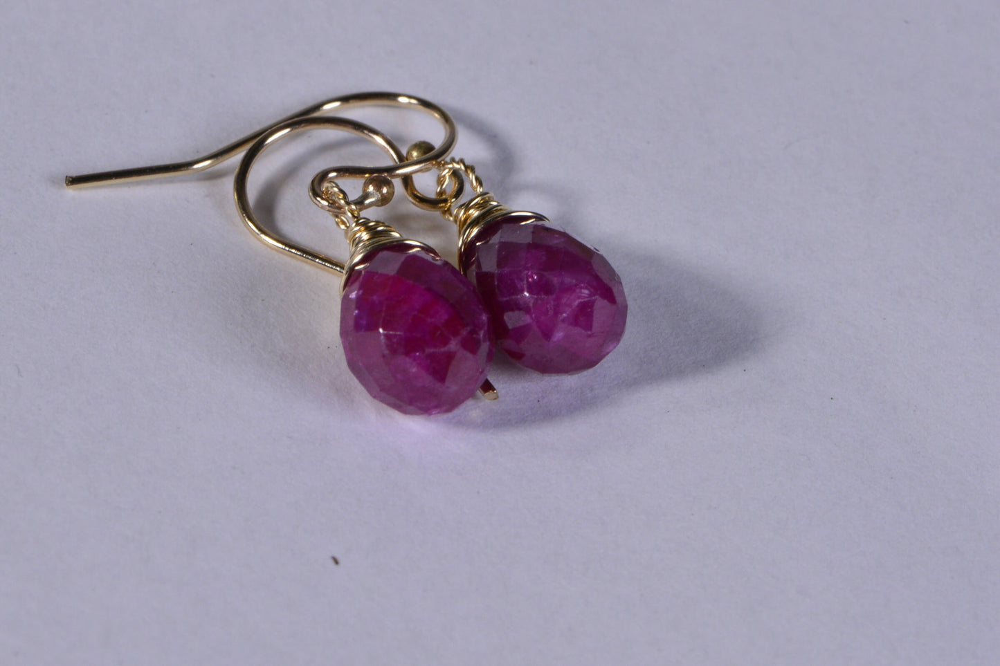 Natural Ruby 14k Gold Filled Wire Wrapped Teardrop Earrings